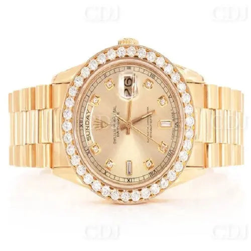 36MM Full Yellow Stainless Steel Moissanite Quartz Wrist Watch(2.73CTW) customdiamjewel