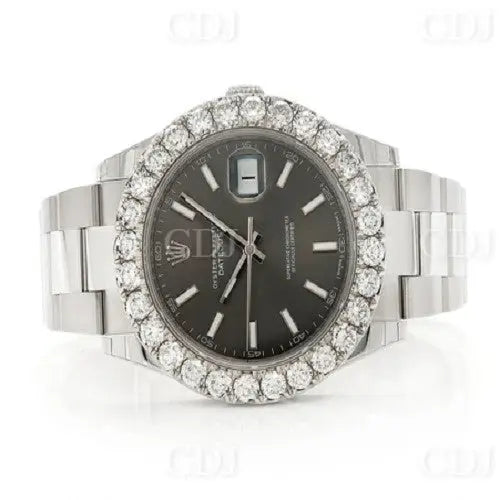 Round Black Deal One Row On Bezel Full White Rolex Watch (7.25CTW) customdiamjewel