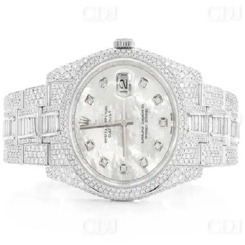 Fully Iced Out Stainless Steel Analog 16.00CTW Moissanite Rolex Wrist Watch customdiamjewel