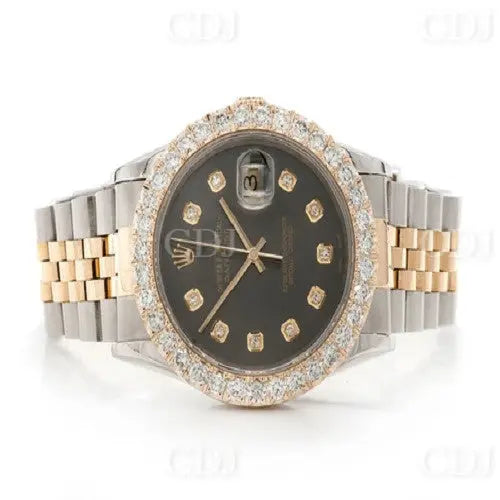 Two Tone Luxury black deal one row on bezel Rolex Moissanite Watch customdiamjewel