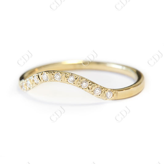 0.05CTW Curved With Pave Real Diamond Wedding Band  customdiamjewel 10KT Yellow Gold VVS-EF