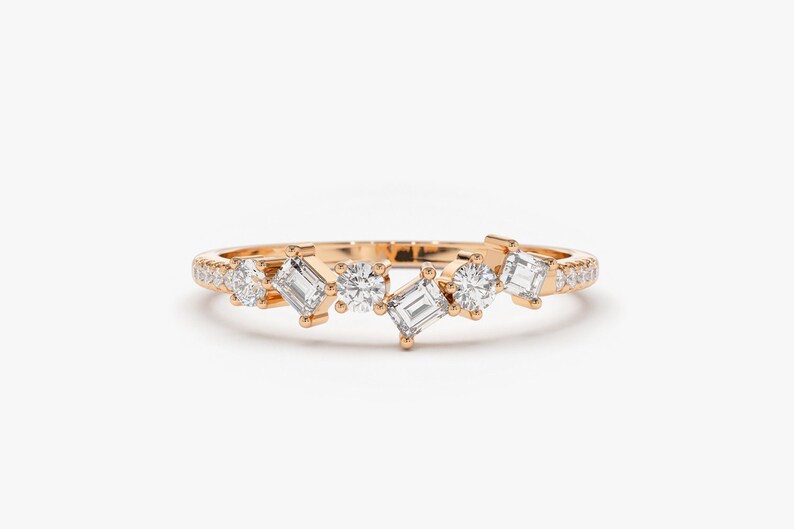 0.32CTW Round And Baguette Cut Natural Diamond Alternating Band  customdiamjewel 10KT Rose Gold VVS-EF