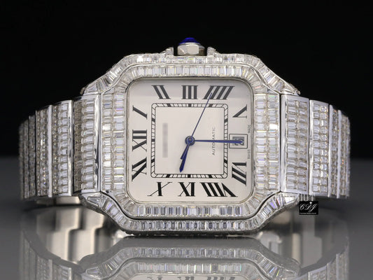New Customized Full Baguette Diamond Cartier Men's Iced Out Watch customdiamjewel