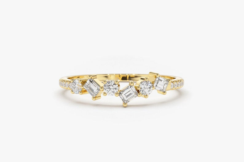 0.32CTW Round And Baguette Cut Natural Diamond Alternating Band  customdiamjewel 10KT Yellow Gold VVS-EF