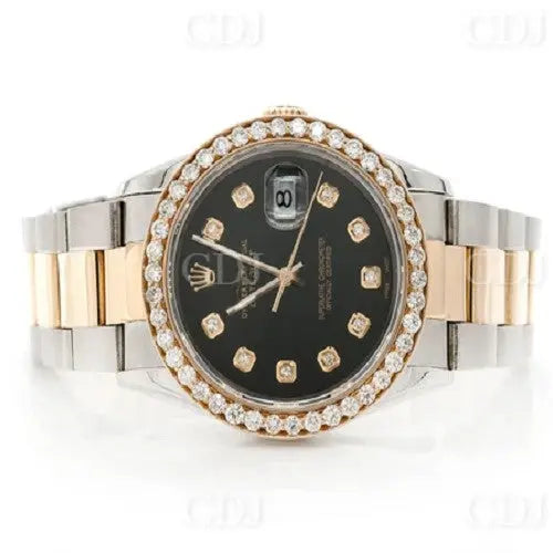 36mm Black Dial Round Bezel Rolex Lab Diamond Watch customdiamjewel
