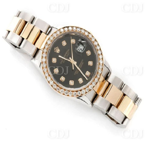 Black Dial Round Bezel Rolex Diamond Watch ( 2.00CTW)  customdiamjewel   