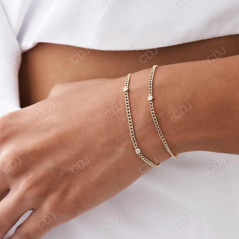 14k Gold Link Chain Heart Cut Natural Diamond Bezel Set Bracelet  customdiamjewel   