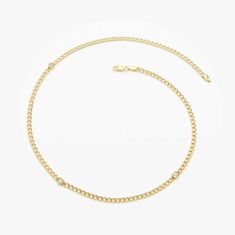 14k Gold Link Chain Heart Cut Natural Diamond Bezel Set Bracelet  customdiamjewel   
