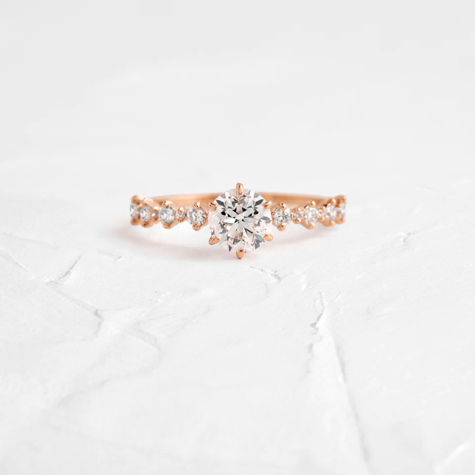Wavelet Round Cut Moissanite Cluster Engagement Ring  customdiamjewel 10KT Rose Gold VVS-EF
