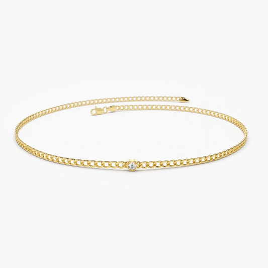 2MM Cuban Curb Link Chain Heart Shape Bezel with a Round Solitaire Diamond Bracelet  customdiamjewel 10 KT Solid Gold Yellow Gold VVS-EF