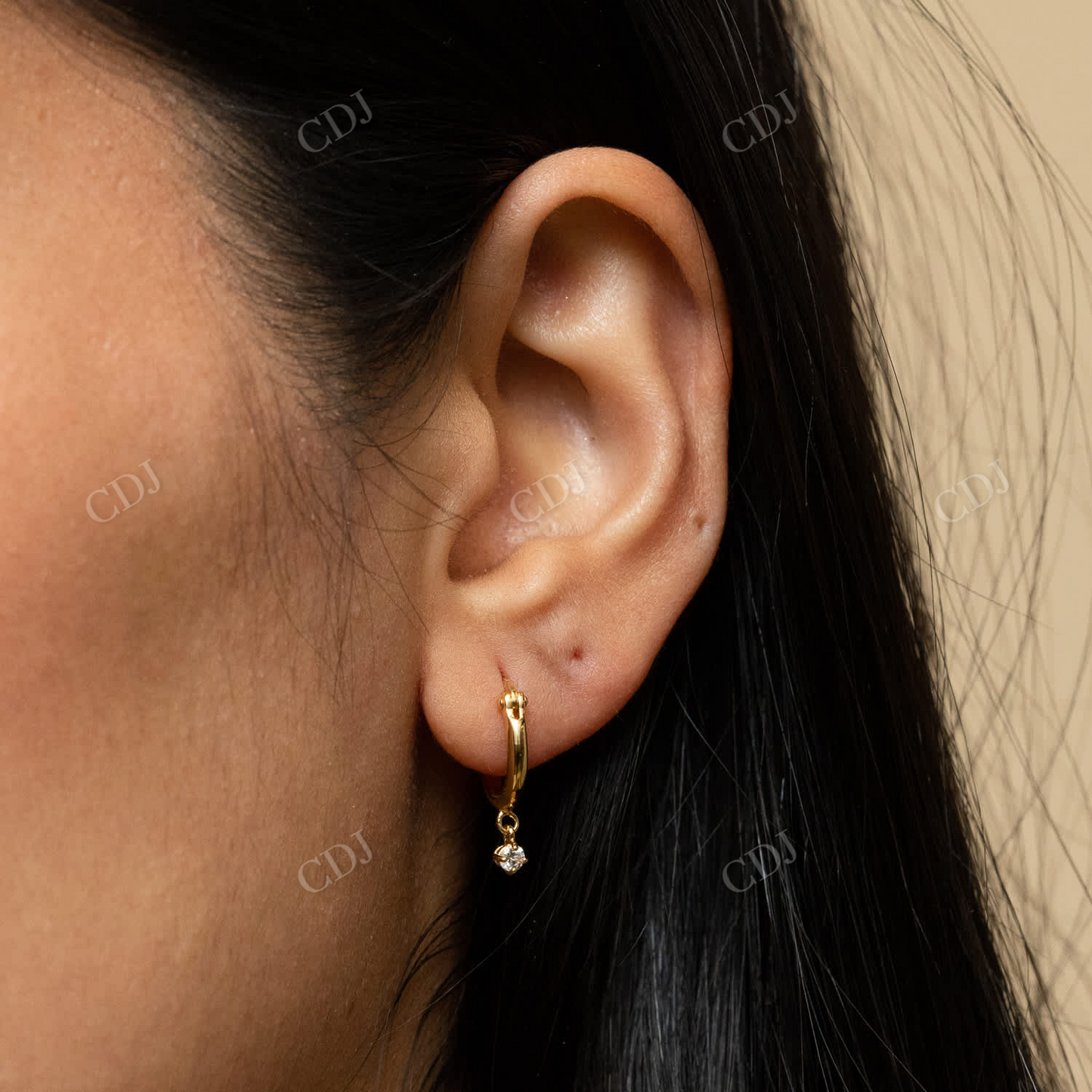 Round Cut Moissanite 14K Yellow Gold Hoops Earrings