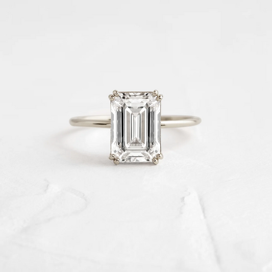 Emerald Cut Moissanite Solitaire Engagement Ring  customdiamjewel 10KT White Gold VVS-EF