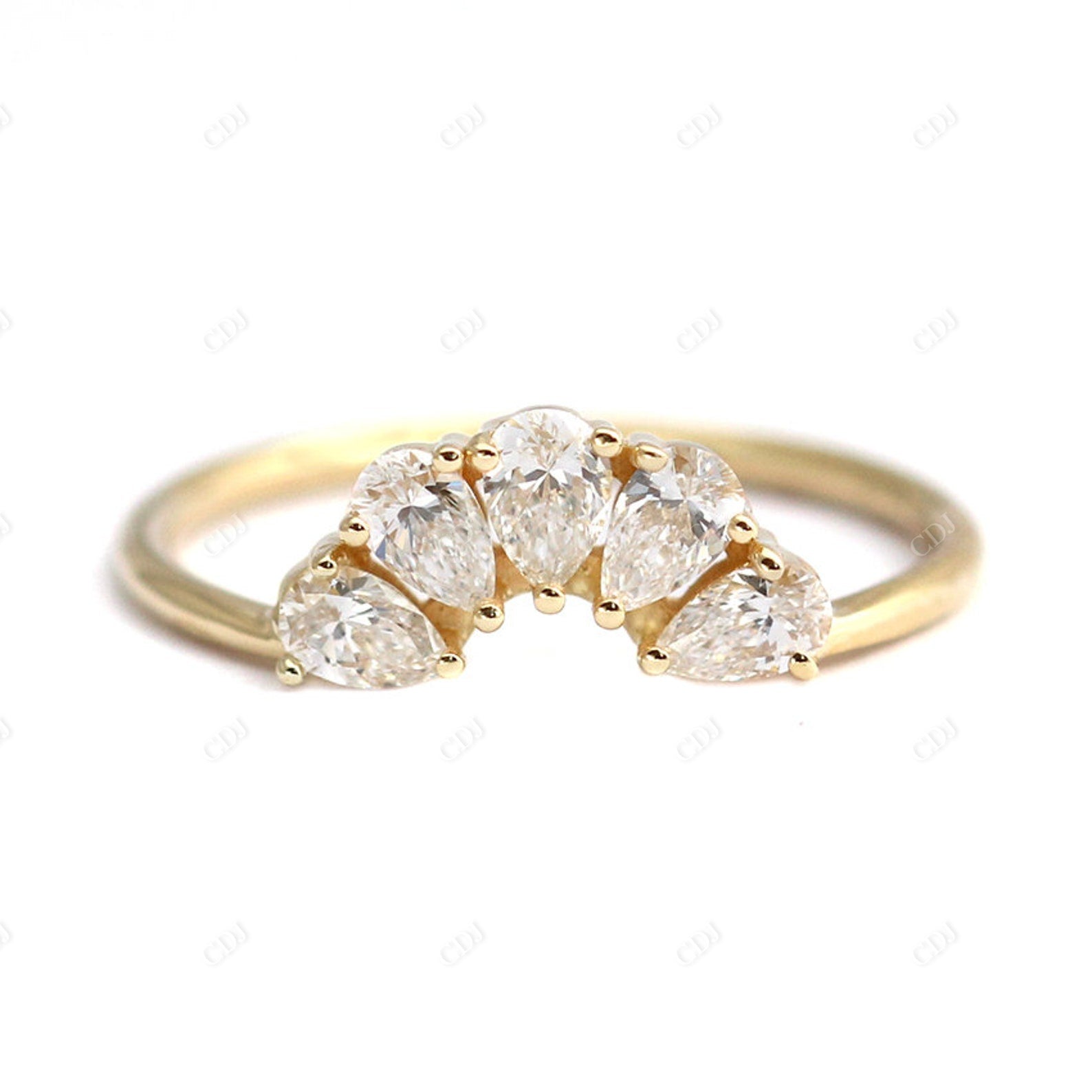 0.5CTW Pear Cut Lab Grown Diamond Crown Ring  customdiamjewel 10KT Yellow Gold VVS-EF
