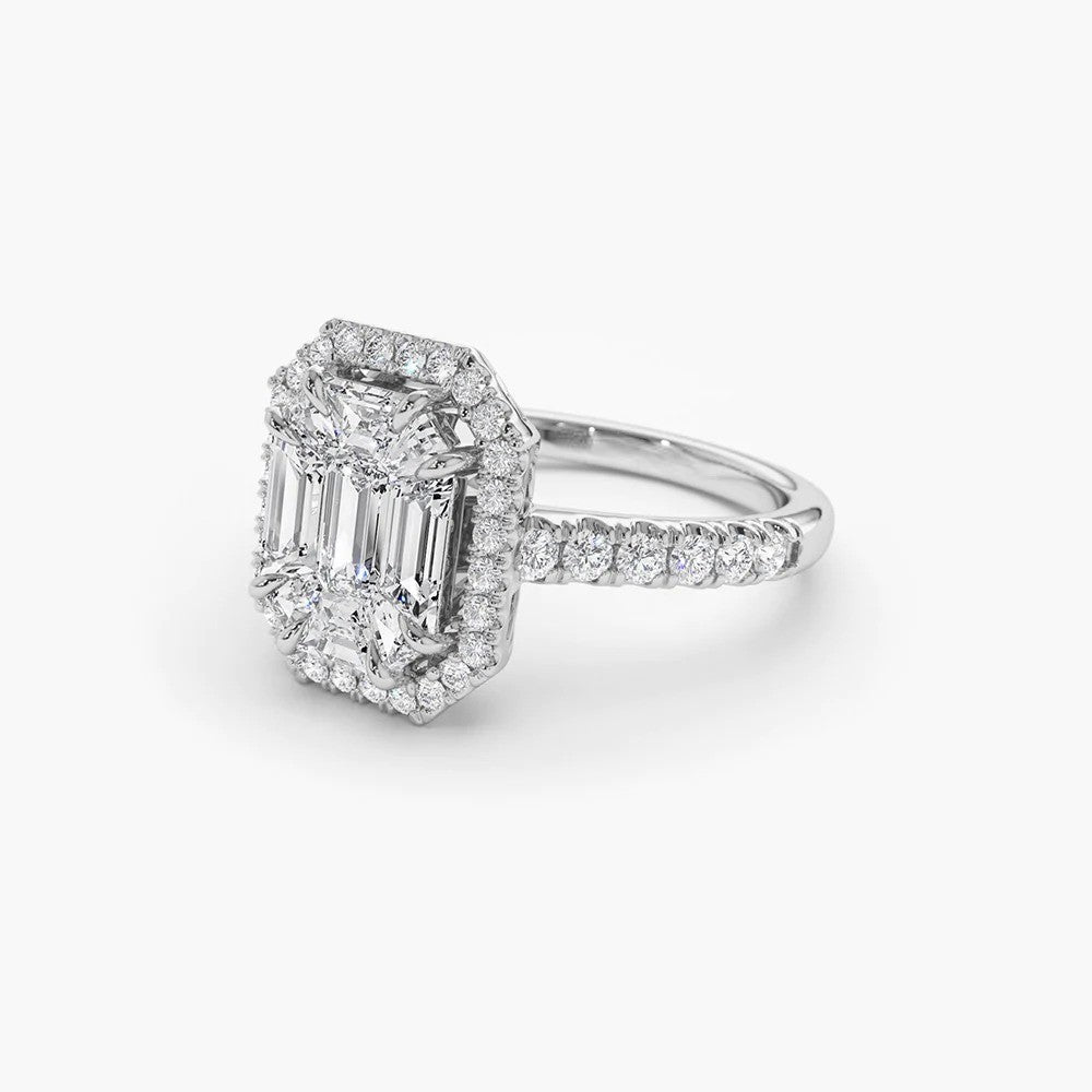 2.23CTW Emerald Cut Illusion Setting Halo Engagement Ring  customdiamjewel   