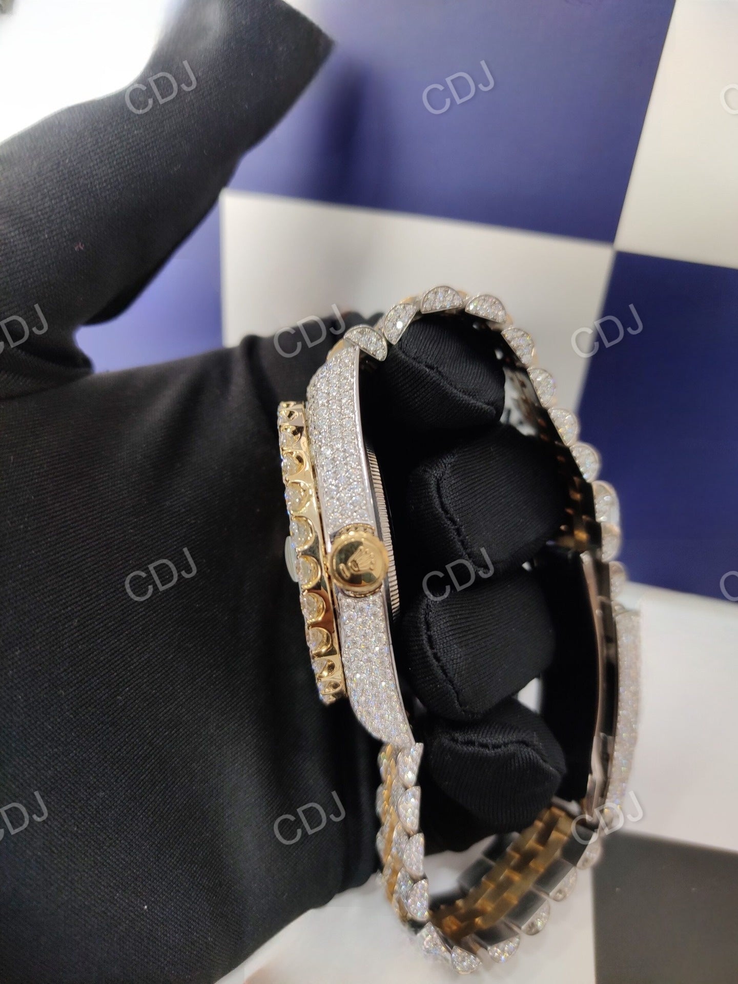 Fully Iced Out Moissanite Two Tone Rolex Bustdown Watch customdiamjewel