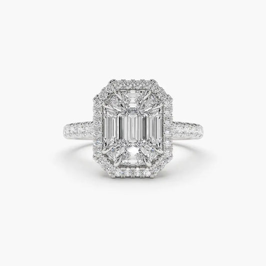 2.23CTW Emerald Cut Illusion Setting Halo Engagement Ring  customdiamjewel 10KT White Gold VVS-EF