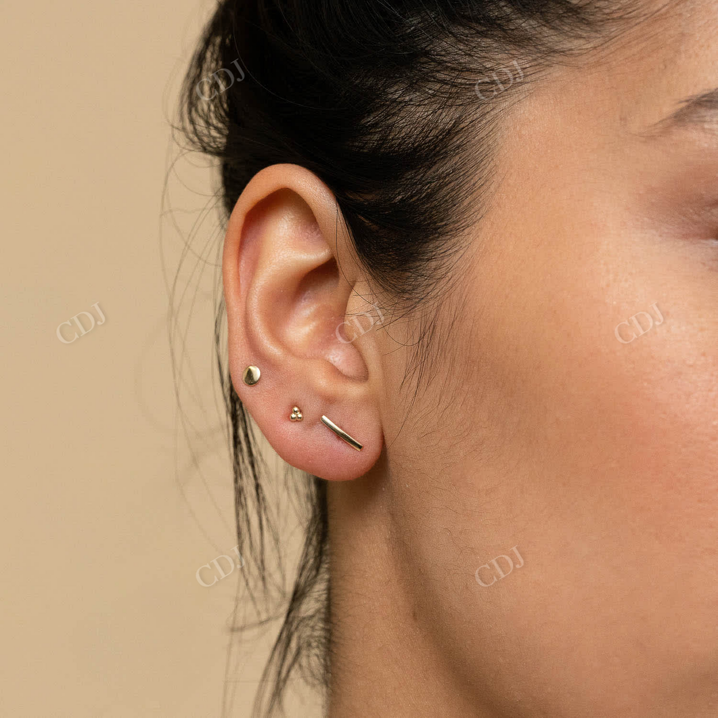 Slide 14K Solid Gold Bar Daily Wear Studs Earrings