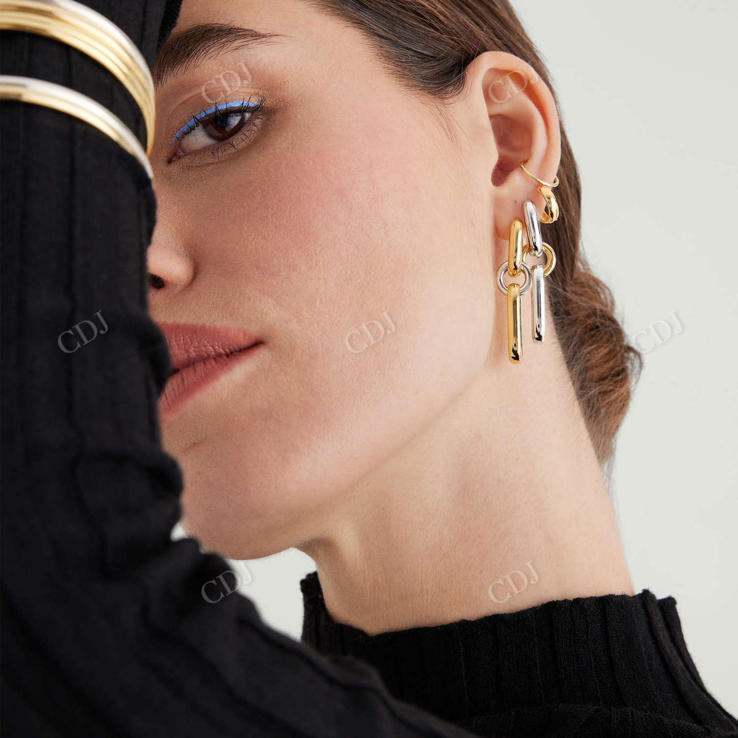 Unique 14K Solid Gold Mixed Convertible Link Earring