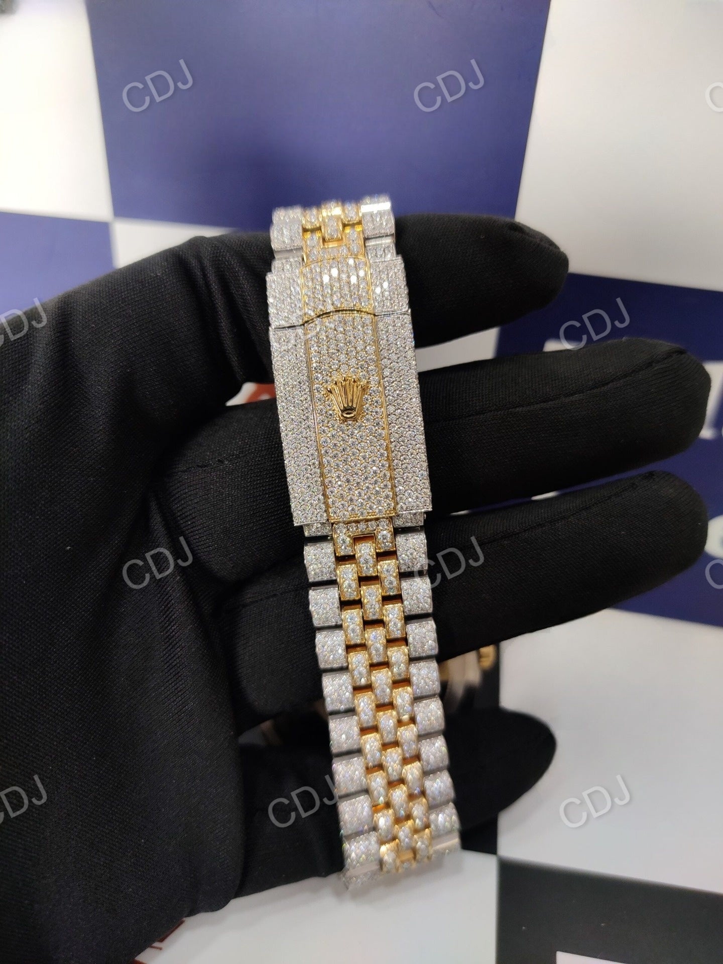 Fully Iced Out Moissanite Two Tone Rolex Bustdown Watch customdiamjewel