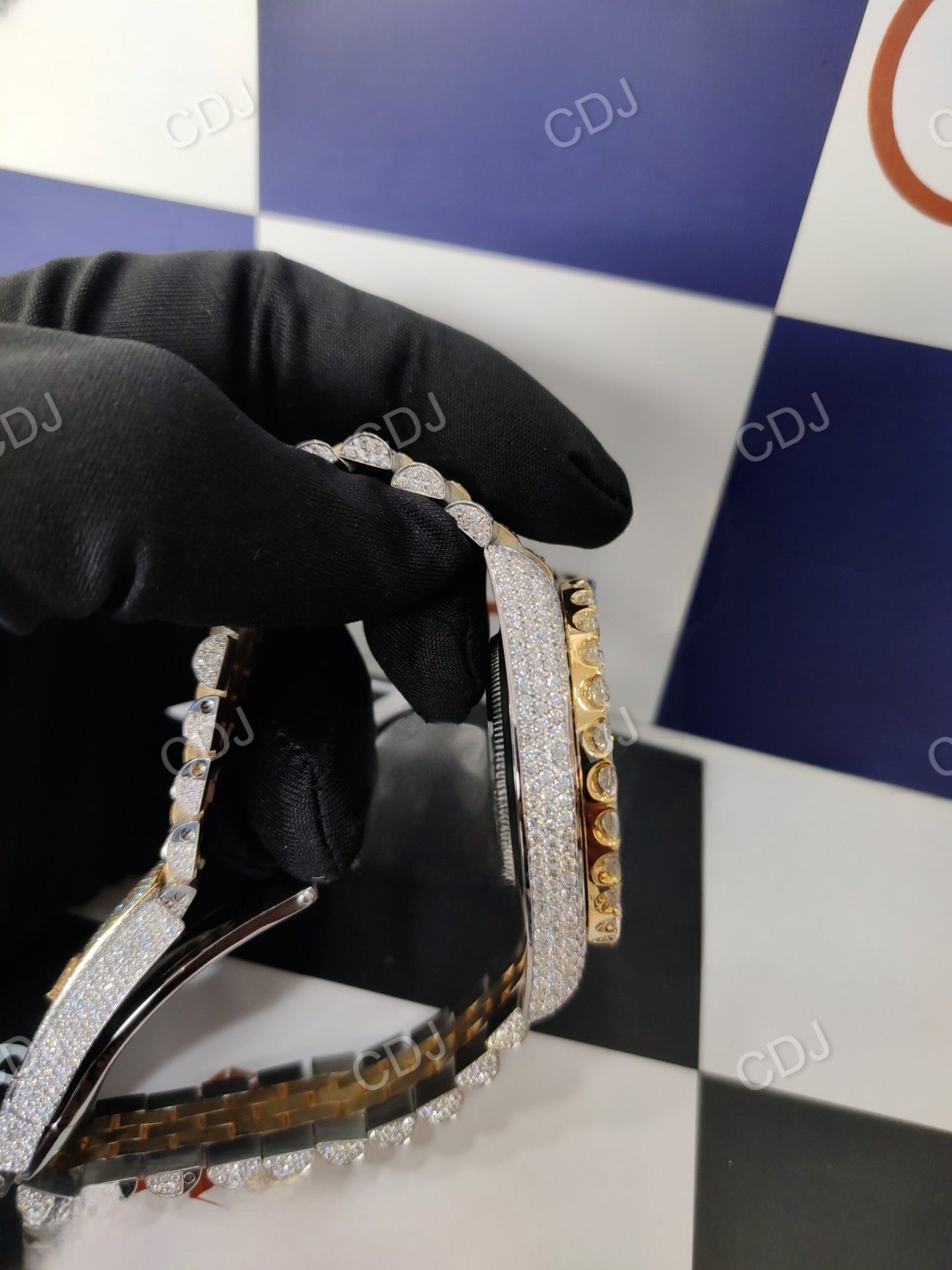 Fully Iced Out Moissanite Two Tone Rolex Bustdown Watch customdiamjewel