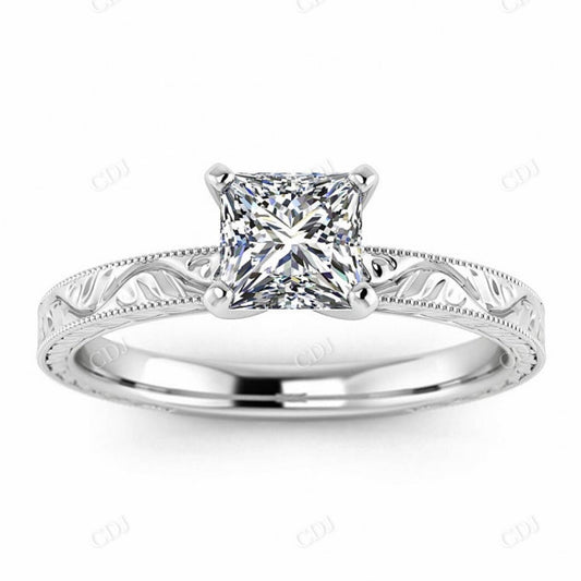 Princess Cut Moissanite Micro Pave Designer Band White Gold Solitaire Ring  customdiamjewel 10KT White Gold VVS-EF