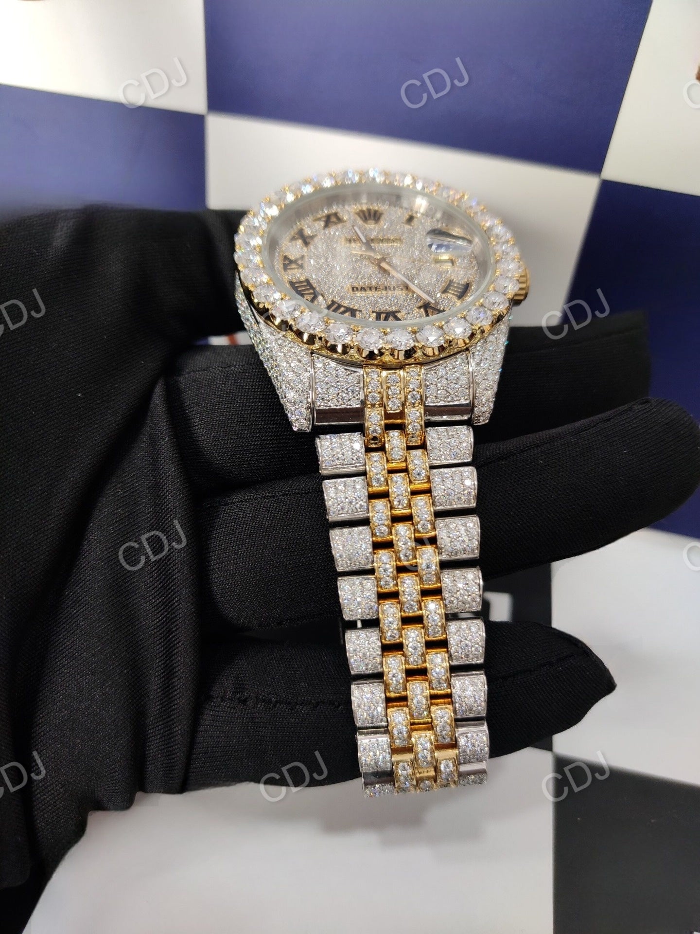 Fully Iced Out Moissanite Two Tone Rolex Bustdown Watch customdiamjewel