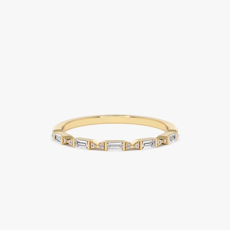 0.19CTW Baguette Cut Natural Diamond Half Eternity Wedding Band  customdiamjewel 10KT Yellow Gold VVS-EF