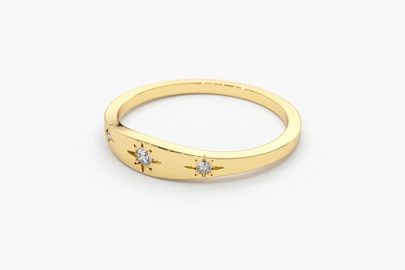 Unique Star Setting Diamond Stacking Wedding Band  customdiamjewel   