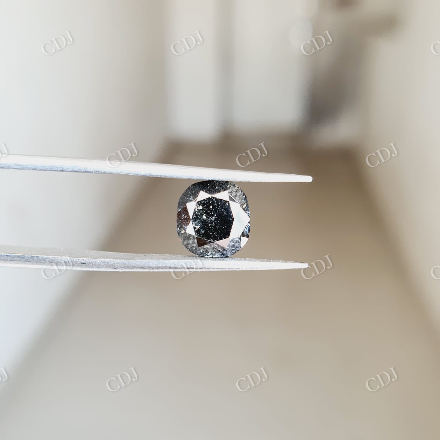 10K Solid White Gold, 2 CT cushion Cut salt and pepper and Side Stone White colorless  customdiamjewel   