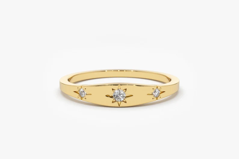 Unique Star Setting Diamond Stacking Wedding Band  customdiamjewel 10KT Yellow Gold VVS-EF