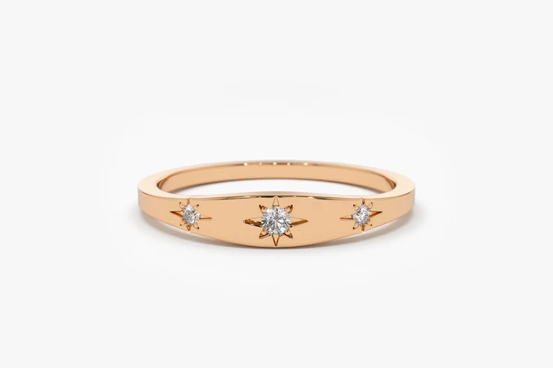Unique Star Setting Diamond Stacking Wedding Band  customdiamjewel 10KT Rose Gold VVS-EF
