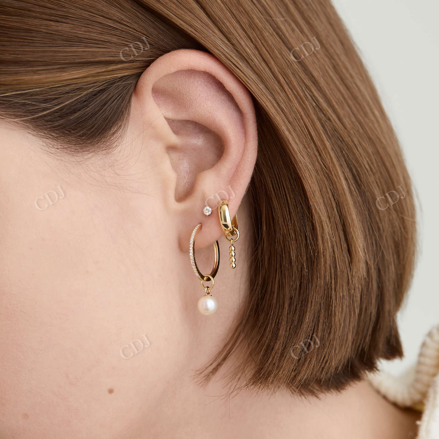 Single Line Beaded Design Hoop earrings