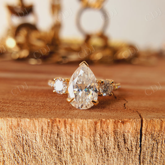 1.50CT Pear Cut Halo Moissanite Engagement Ring  customdiamjewel   