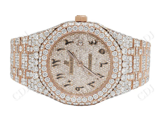 Two Tone Moissanite Studded Hip Hop Men's Wrist Watch customdiamjewel