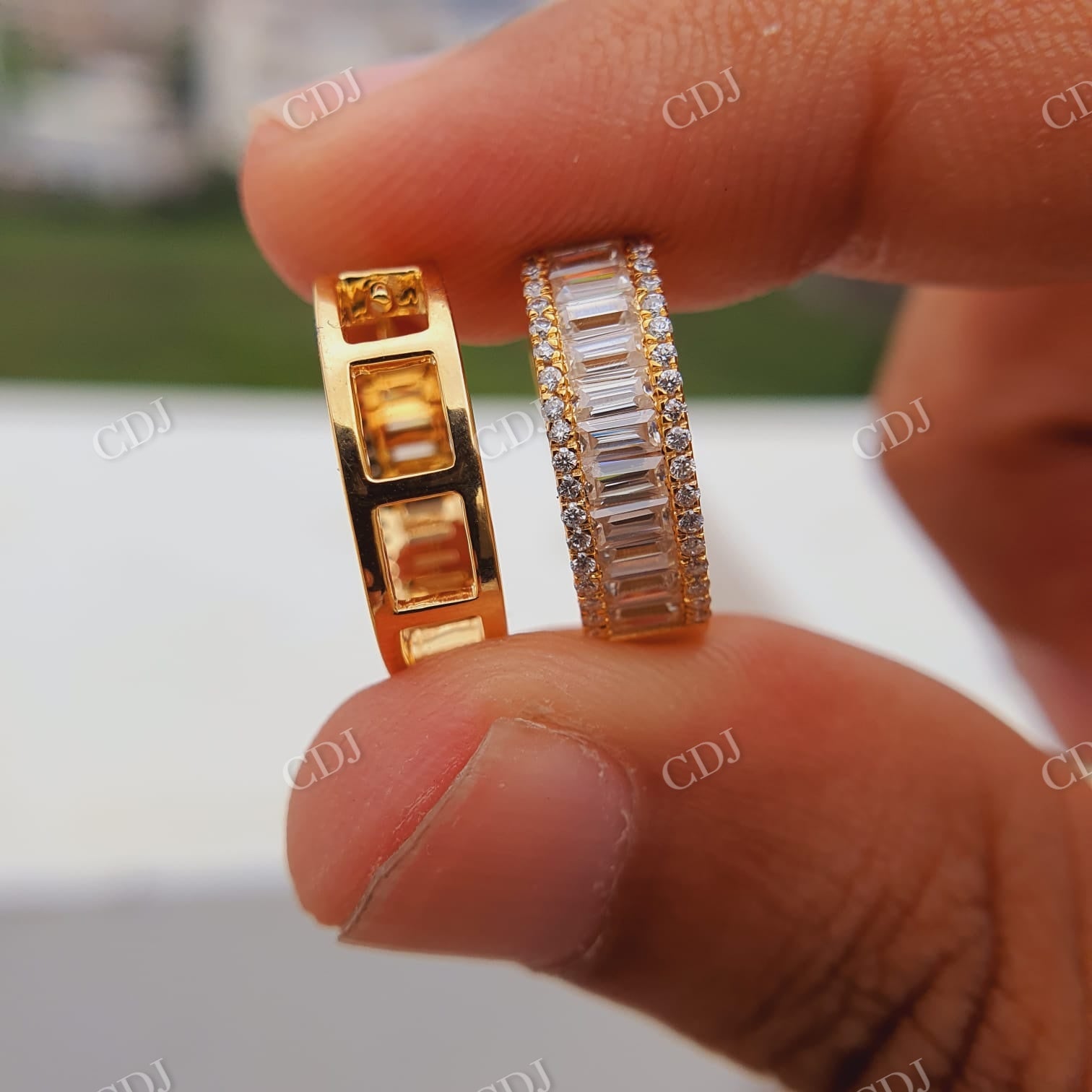 Moissanite Pave Small Iced Gold Baguette Huggie Hoop Earrings  customdiamjewel   