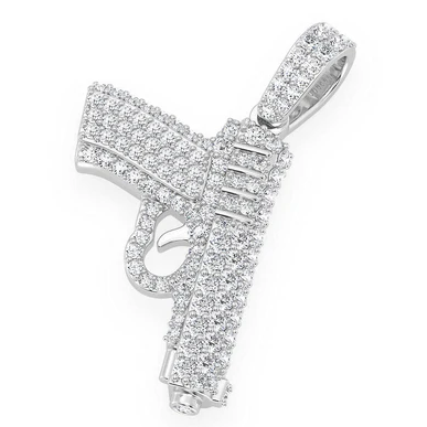 White Gold Gun Diamond Iced Out Pendant customdiamjewel