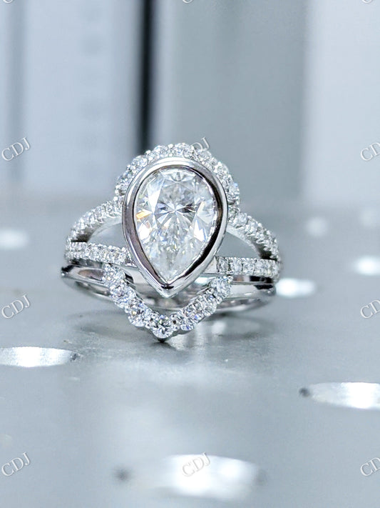 Pear Shaped Moissanite Vintage White Gold Bridal Ring Set  customdiamjewel 10KT White Gold VVS-EF