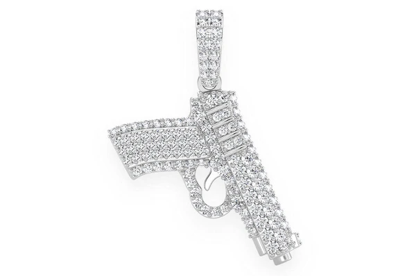 White Gold Gun Diamond Iced Out Pendant customdiamjewel