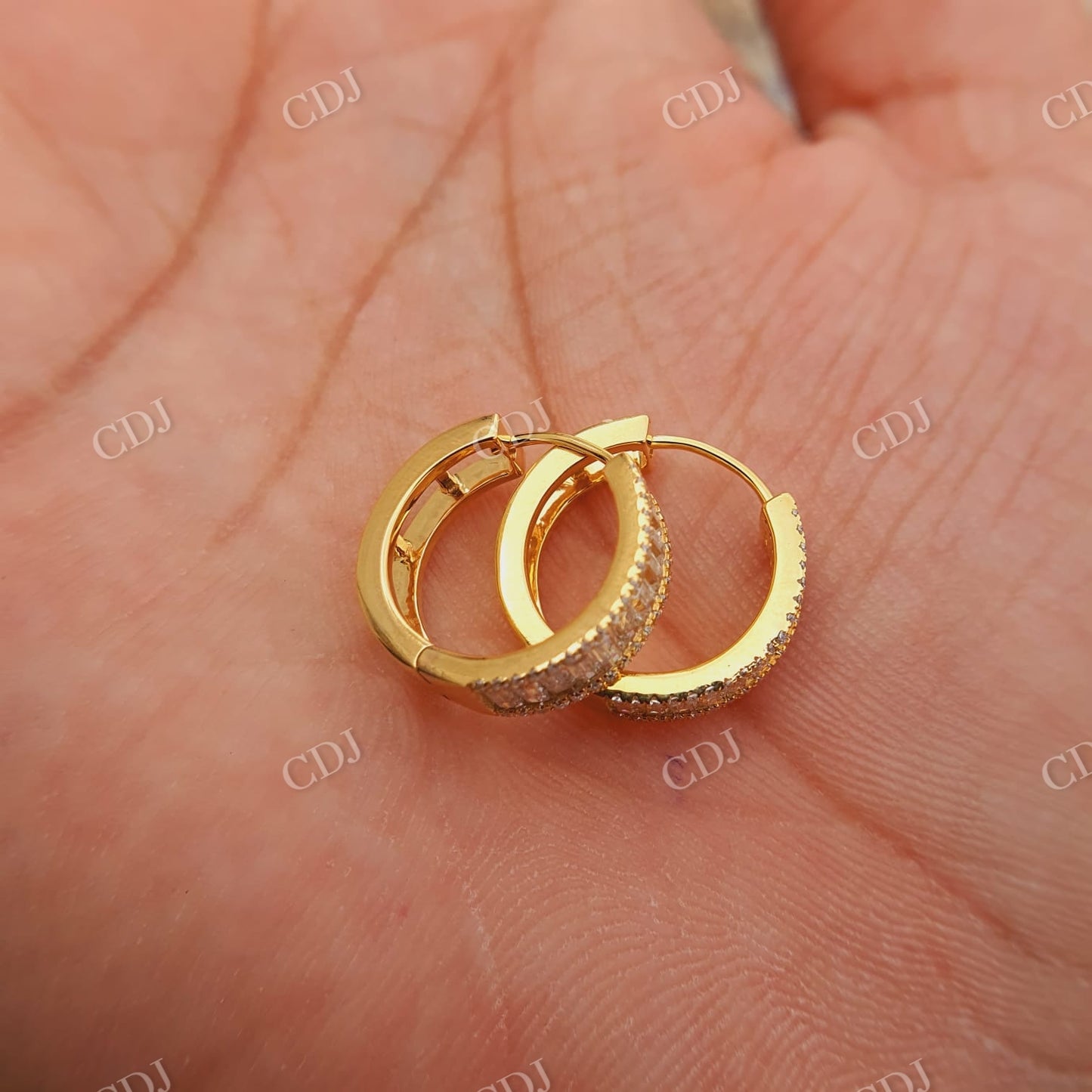 Moissanite Pave Small Iced Gold Baguette Huggie Hoop Earrings  customdiamjewel   