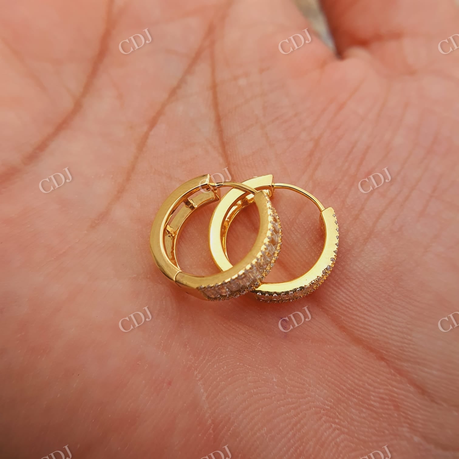 Moissanite Pave Small Iced Gold Baguette Huggie Hoop Earrings  customdiamjewel   