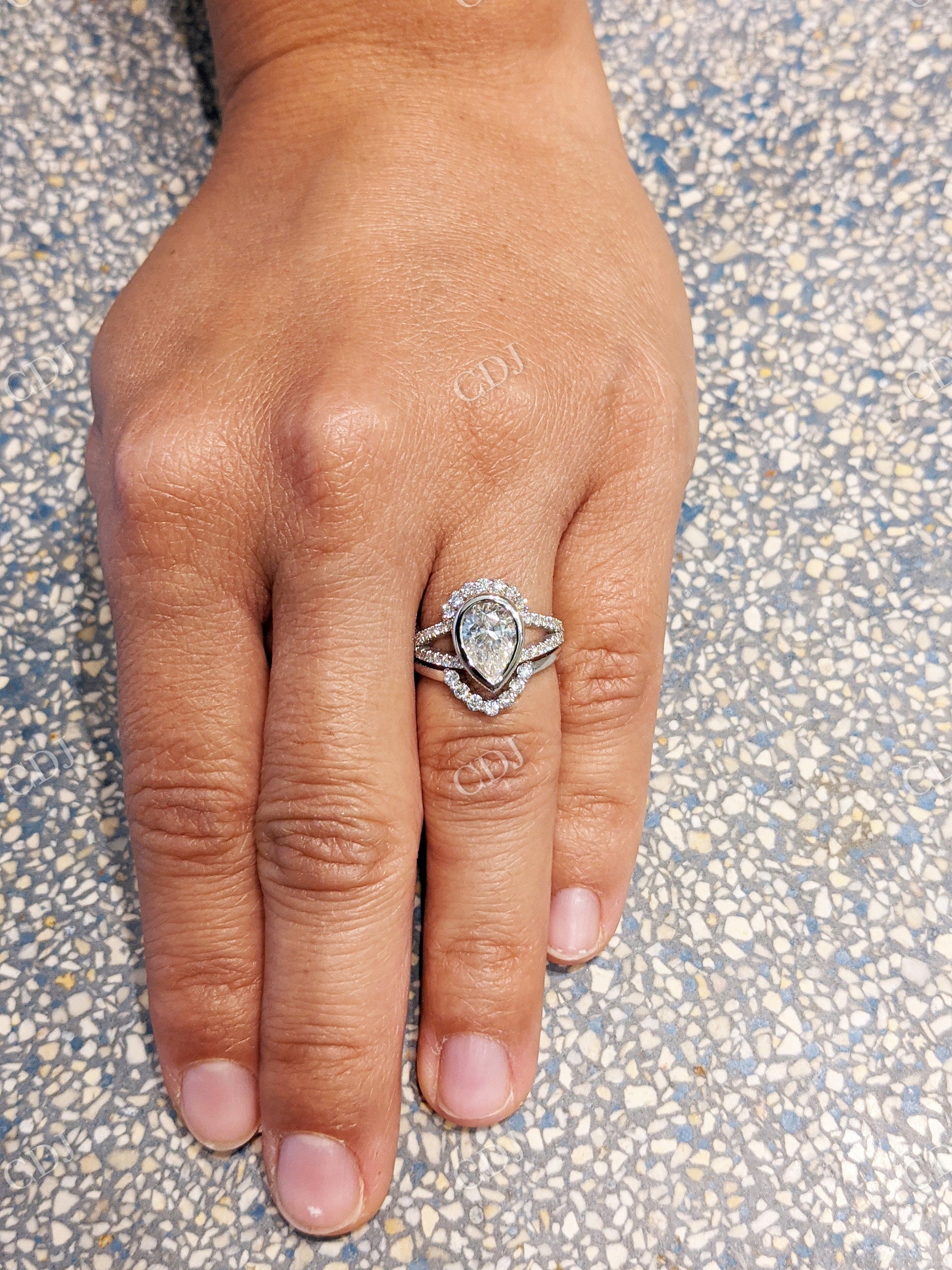 Pear Shaped Moissanite Vintage White Gold Bridal Ring Set  customdiamjewel   