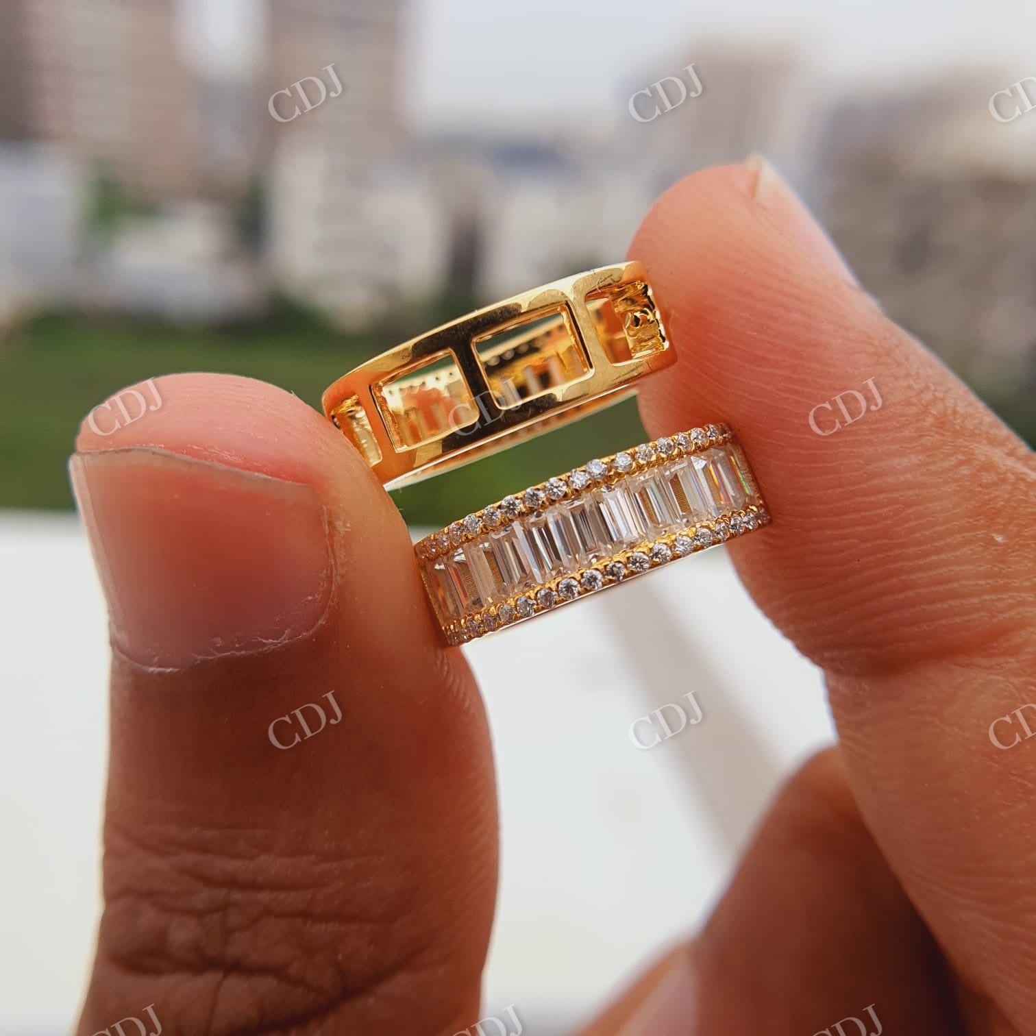 Moissanite Pave Small Iced Gold Baguette Huggie Hoop Earrings  customdiamjewel   