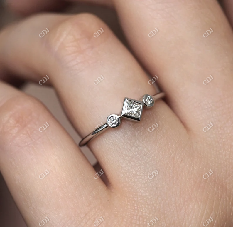 Three Stone Princess Cut Moissanite Solitaire Engagement Ring  customdiamjewel 10KT White Gold VVS-EF