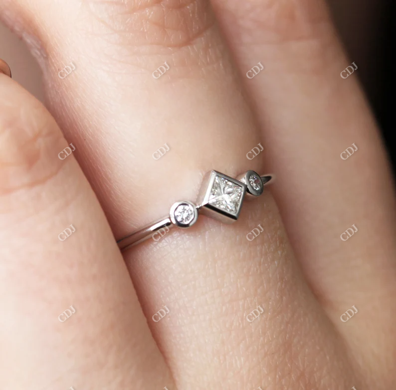 Three Stone Princess Cut Moissanite Solitaire Engagement Ring  customdiamjewel   
