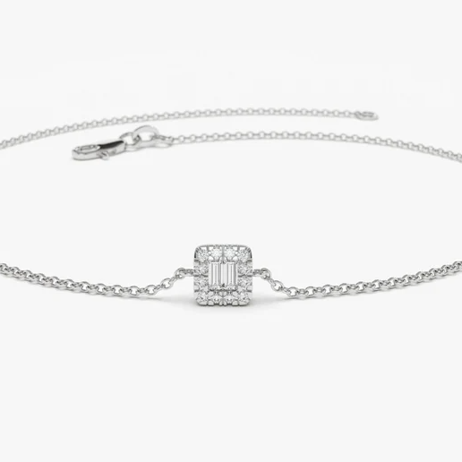 14K Gold Tiny White Baguette and Round Diamond Station Bracelet  customdiamjewel 10 KT Solid Gold White Gold VVS-EF