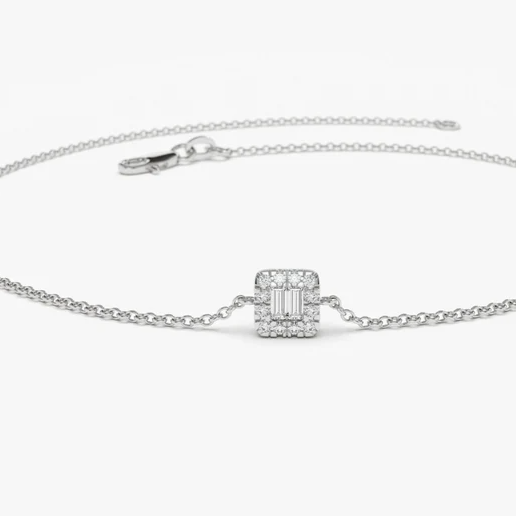 14K Gold Tiny Baguette and Round Lab Grown Diamond Station Bracelet  customdiamjewel Sterling Silver White Gold VVS-EF