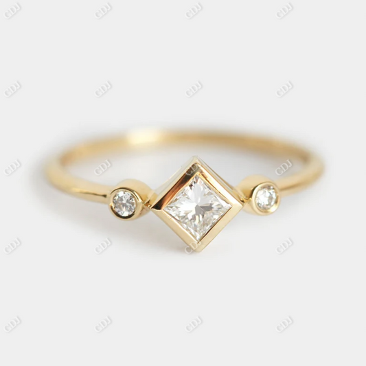Three Stone Princess Cut Moissanite Solitaire Engagement Ring  customdiamjewel 10KT Yellow Gold VVS-EF