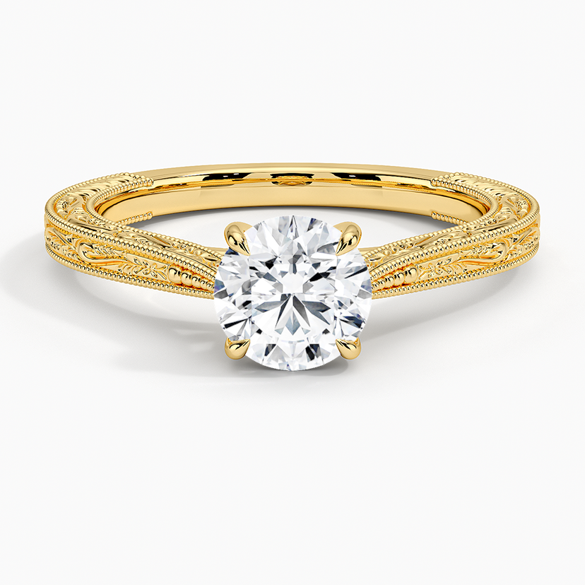 2CT Lab Grown Diamond Hand Engraved Ring For Engagement  customdiamjewel Sterling Silver Yellow Gold VVS-EF