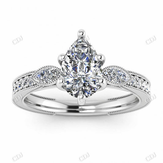 14K Solid White Gold Milgraine Pear Shaped Moissanite Ring  customdiamjewel 10KT White Gold VVS-EF