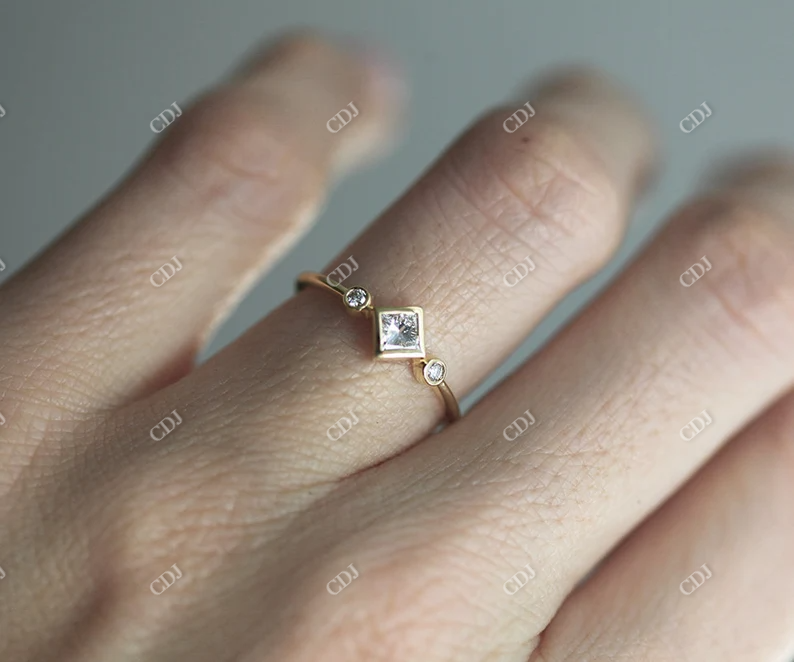 Three Stone Princess Cut Moissanite Solitaire Engagement Ring  customdiamjewel   